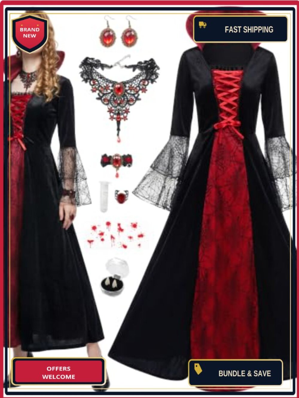 AOTHSO Vampire Costume Women Gothic Dress Halloween Witch Cosplay Set